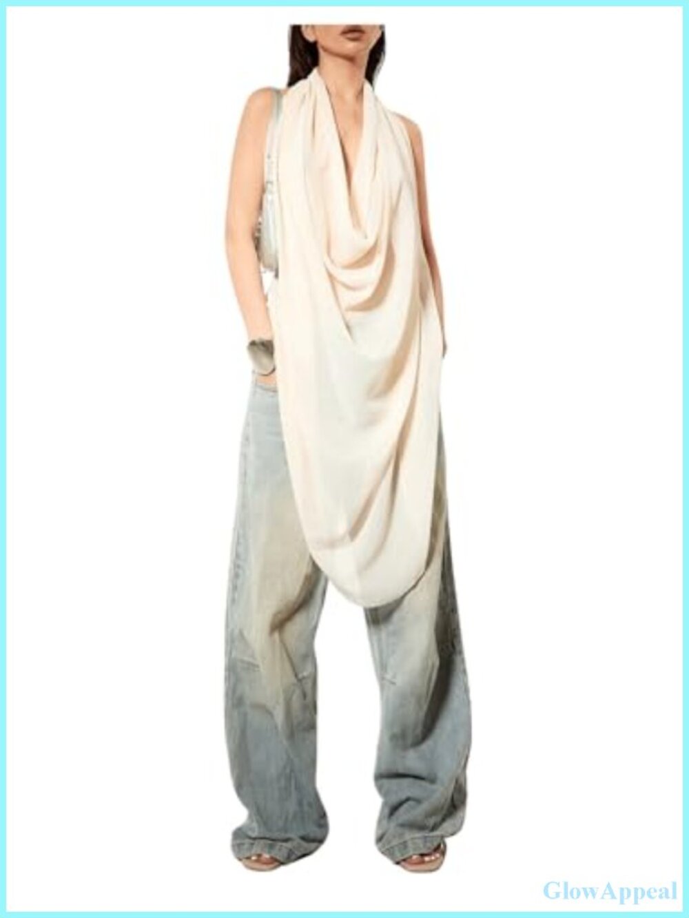 Women's Cowl Neck Backless Halter Tank Top Sleeveless Draped Party Club